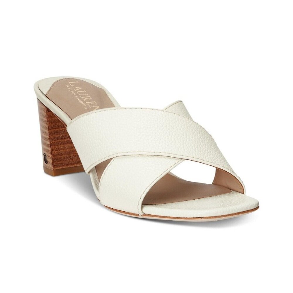 Lauren Ralph Lauren Freddi Slip-On Leather Crisscross Sandals Vanilla Sz.8.5